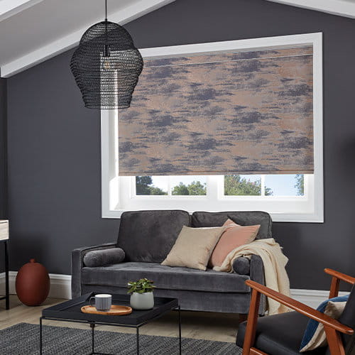 Patterned Roller Blind in grey living room