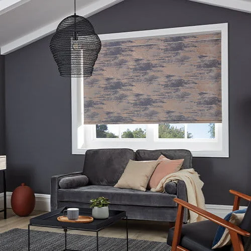 Patterned Roller Blind in grey living room