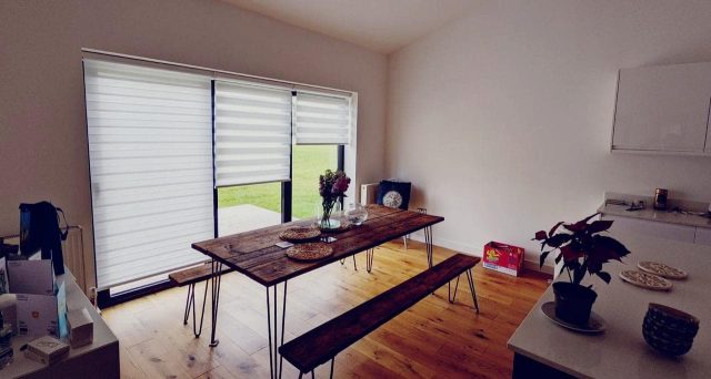 Dining area, large duorol blinds