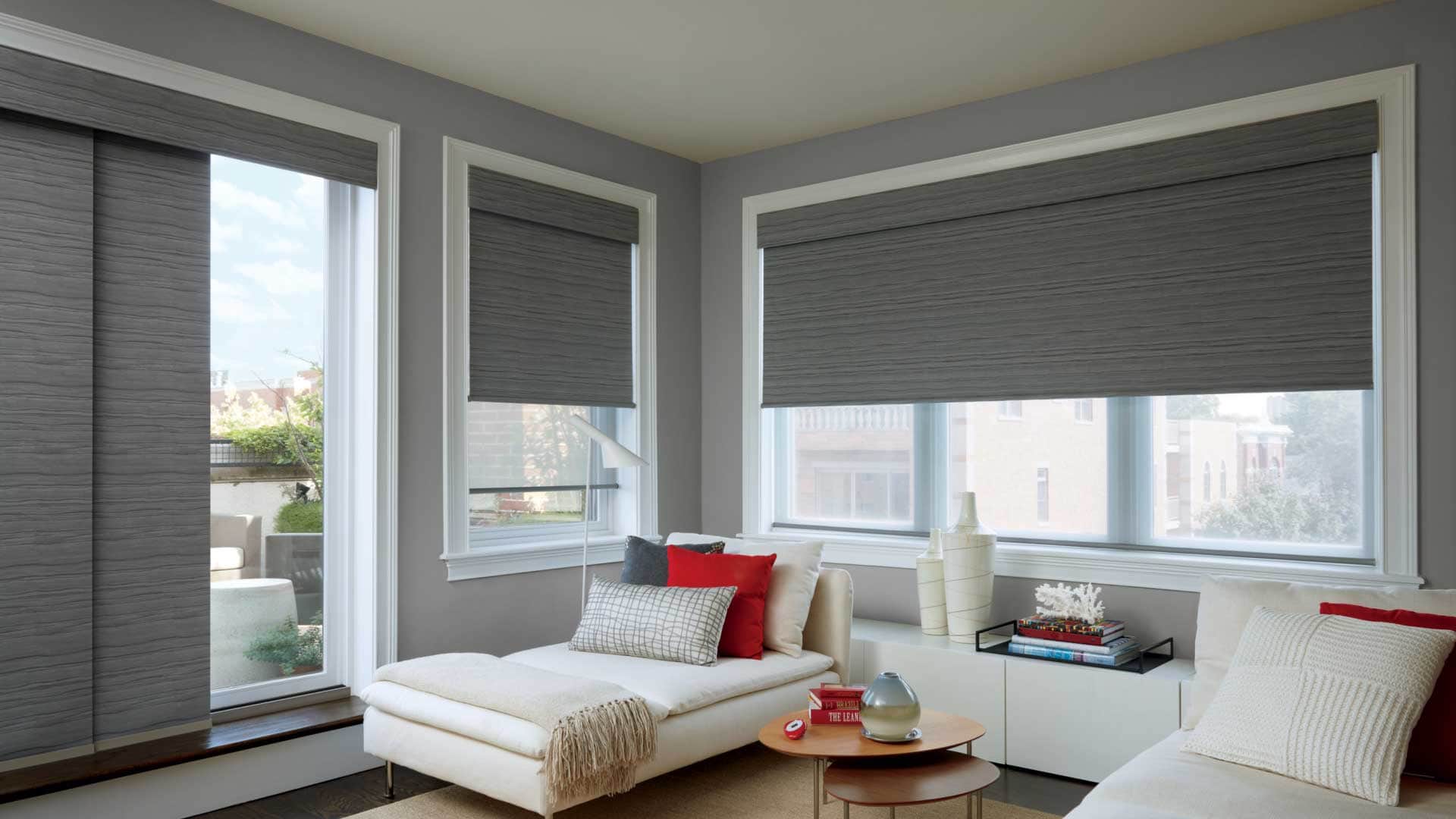 Modern Living Room with Roller Blinds on the windows